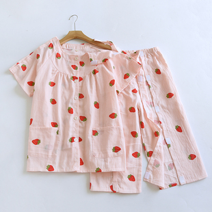 女款纱布易穿脱纯棉夏短袖短裤透气针灸理疗服卧床老人病号康复服