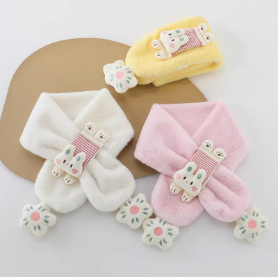 儿童围巾宝宝秋冬女童毛绒脖套女孩冬季加厚2024新款婴儿护颈围脖