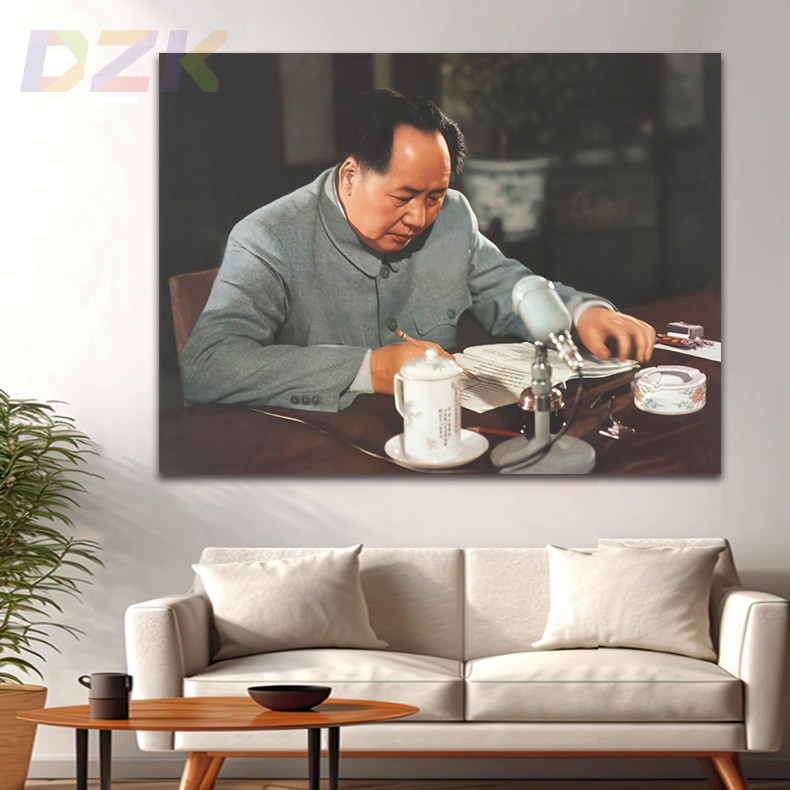 毛主席像墙画毛爷爷伏案书写画像客厅壁画中堂大厅背景海报装饰t8