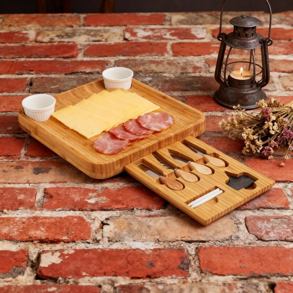 野炊户外露营竹制刀勺子水果叉切鸡排焗饭冻干奶酪晚宴点心盘面包