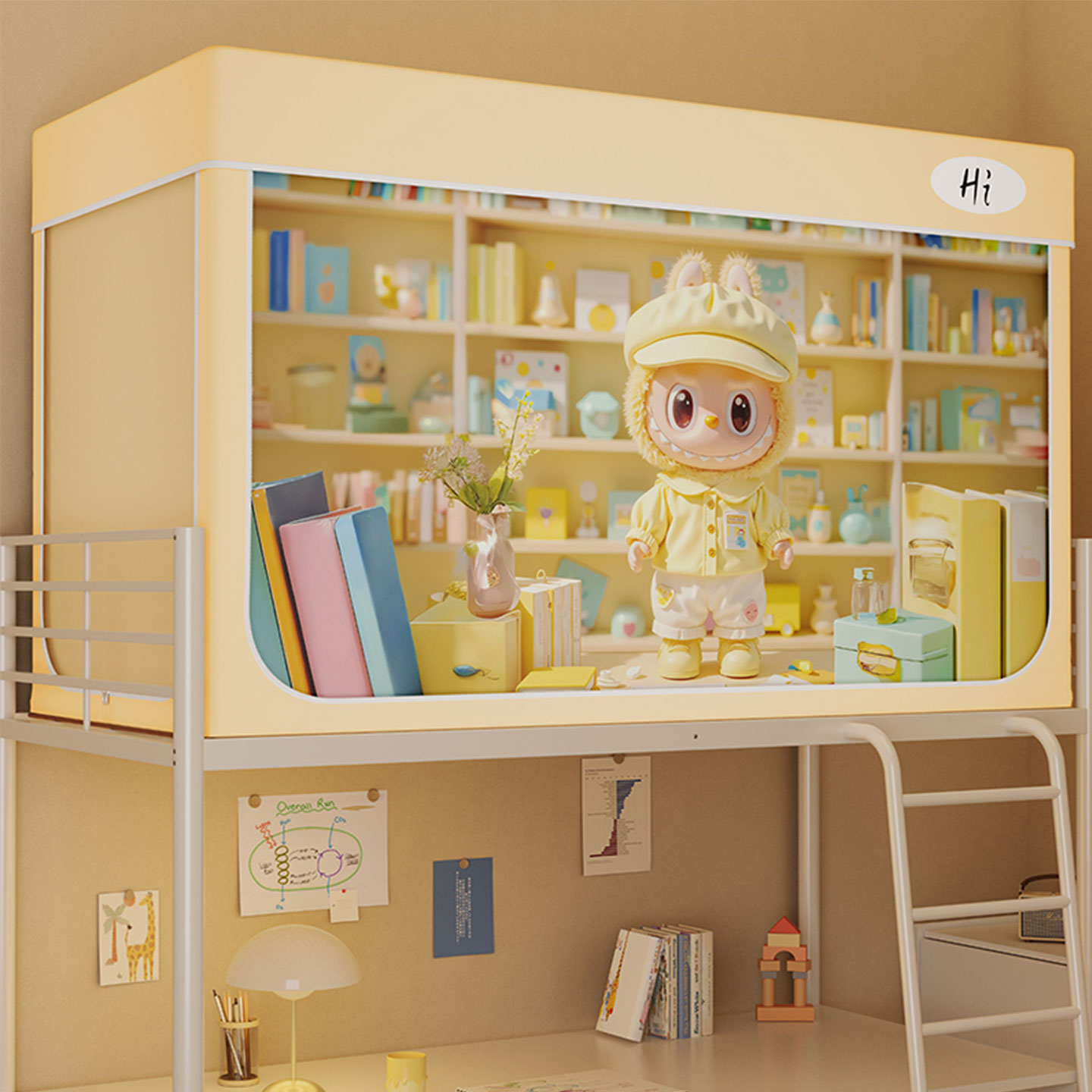 2026新款学生宿舍上铺蚊帐卡通图案遮光防蚊帐支架式防尘帐子下铺