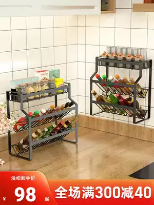 Black seasoning rack Stainless steel kitchen shelf floor-to-ceiling multi-layer desktop soy sauce bottle seasoning storage layer shelf household
