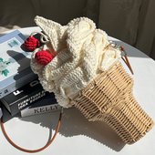 手工DIY编织冰淇淋甜筒斜挎包钩针自制冰激凌单肩包水桶包送礼物