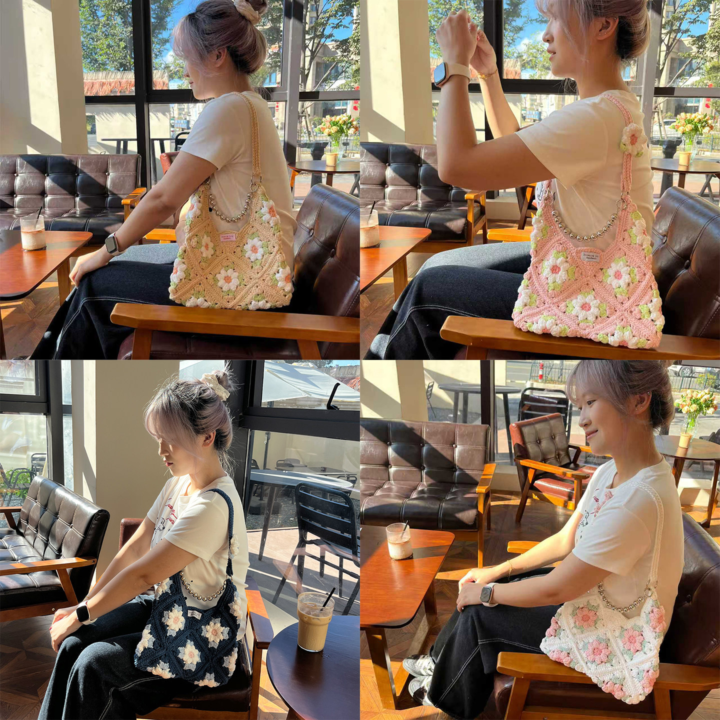 钩针DIY手工编织手拎泡芙花片包包单肩斜挎包毛线送闺蜜女友礼物,服饰配件/皮带/帽子/围巾,毛线,淘宝优惠券,粉丝福利购,淘宝优惠卷