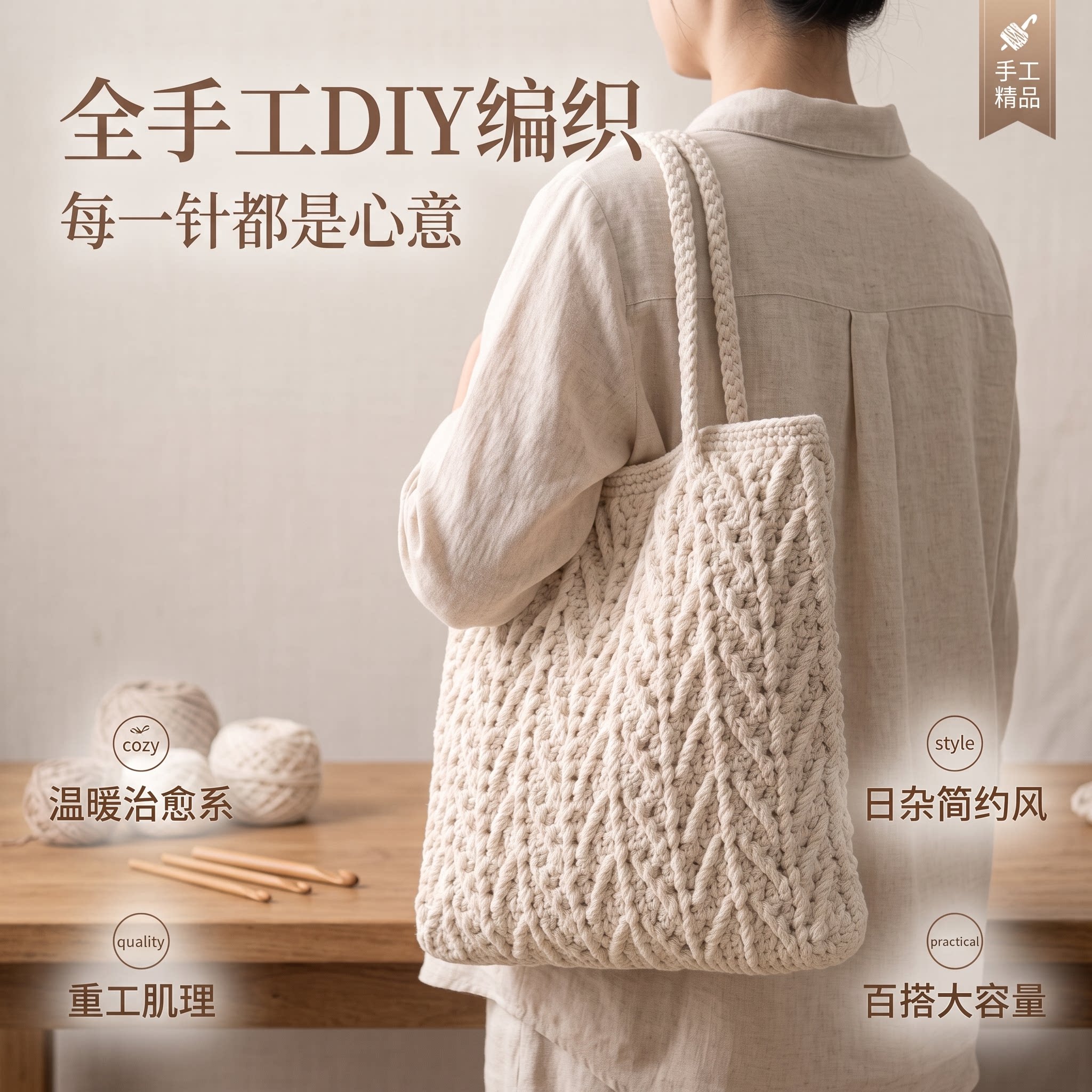 手工毛线浮雕大容量水桶包图片