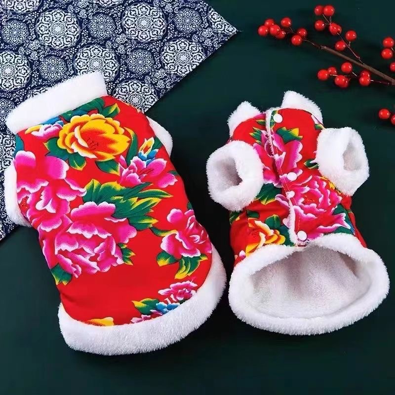 猫咪衣服秋冬季新年装泰迪东北大花袄泰迪比熊幼猫宠物狗狗衣服