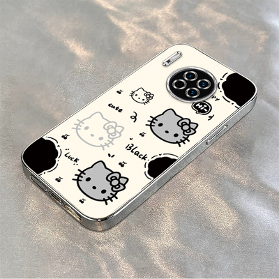 黑白凯蒂猫适用华为Mate30手机壳HUAWEI可爱卡通KT猫Pro电镀EPro软壳男女情侣新款全包边防摔高级感超薄潮流