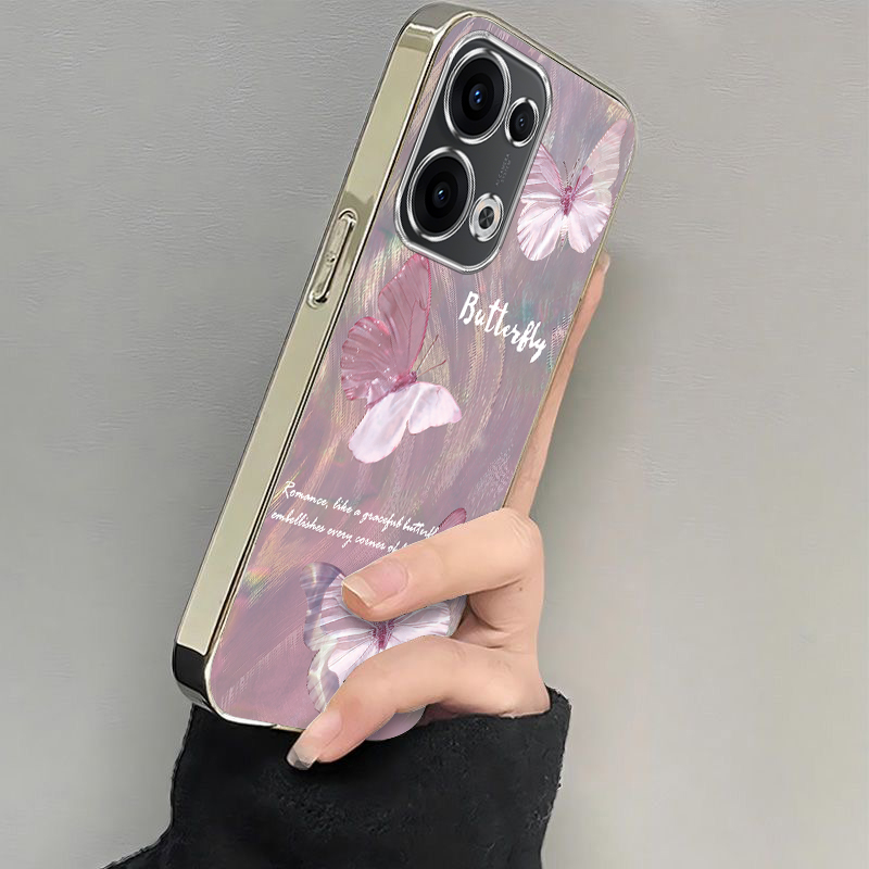 适用oppoReno13Pro手机壳新款Reno13电镀银边保护套12Pro镜头全包超薄防摔软壳reno11高级感女生新款可爱蝴蝶