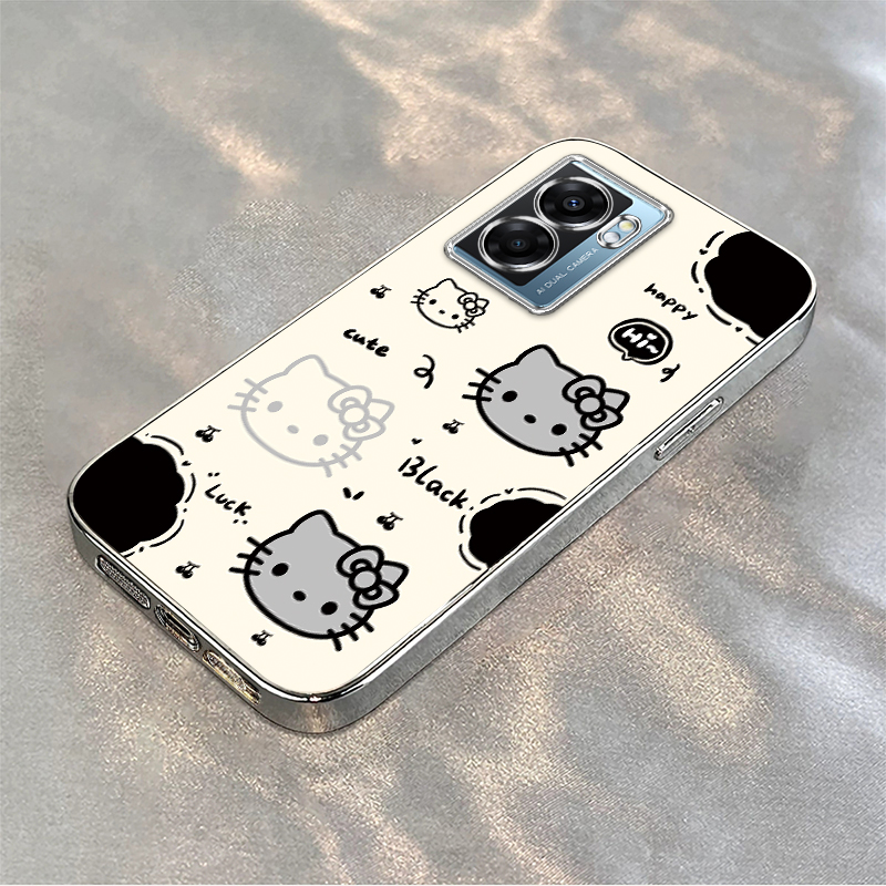 黑白凯蒂猫适用OPPOA57手机壳oppo可爱5G卡通KT猫电镀软外壳男女情侣新款创意个性镜头全包边防摔高级感超薄