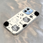 黑白凯蒂猫适用荣耀Play6C手机壳honor可爱卡通KT猫Pro电镀软壳6T男女情侣6TPro新款 创意全包防摔高级感超薄