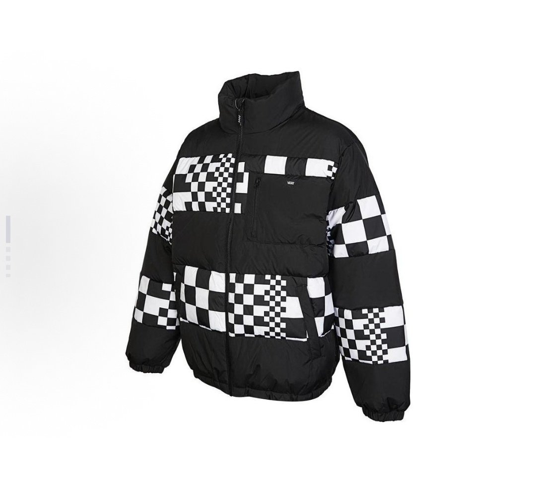 Vans 棋盘格拼接立领长袖羽绒服 男女同款 黑色VN0A7YIVBLK
