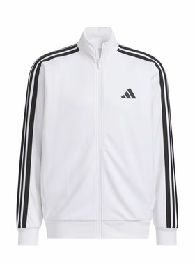 adidas 双面针织舒适条纹夹克外套 男款 白色JV6979