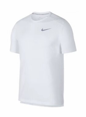 Nike 运动纯色logo印花速干圆领短袖跑步T恤 男款 白色AJ7566-100