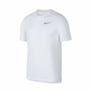 Nike 运动纯色logo印花速干圆领短袖跑步T恤 男款 白色AJ7566-100