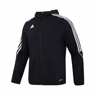 adidas Tiro 24 Logo条纹印花透气连帽夹克 男款 黑色HZ9066