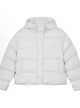 Nike 防风保暖短款连帽运动面包夹克棉服 女款 白色FD8291-104