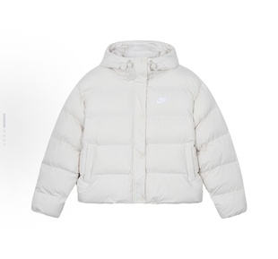 Nike 防风保暖短款连帽运动面包夹克棉服 女款 白色FD8291-104