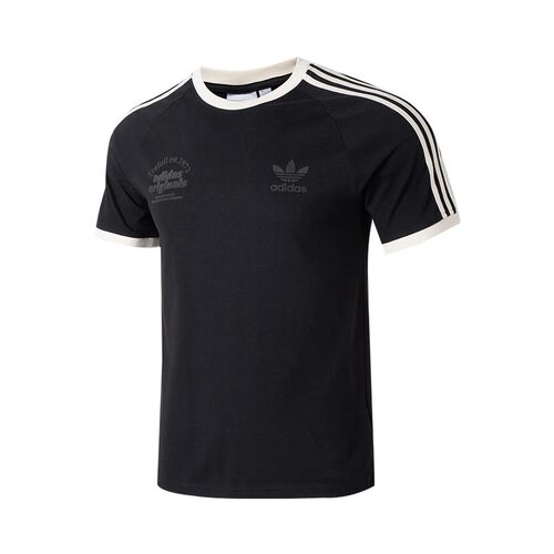 adidas originals 撞色侧印花条纹透气短袖T恤 男款 黑色IS1413