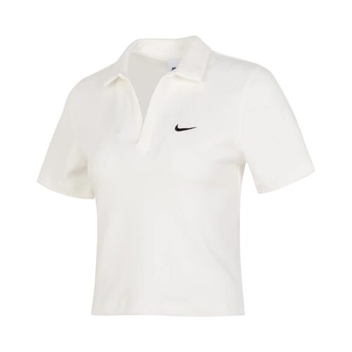 Nike  纯色翻领短款修身套头运动短袖 T恤 女款 白色DV7885-133