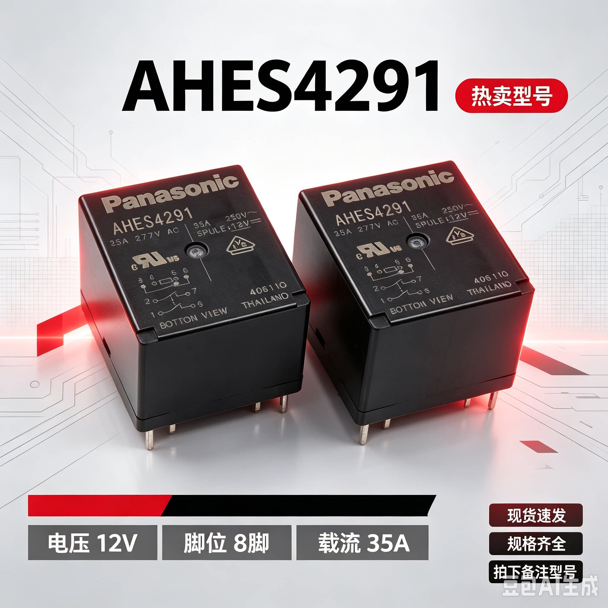 全新 AHES4291 松下12V 8脚 35A 原装进口大功率电磁继电器12VDC
