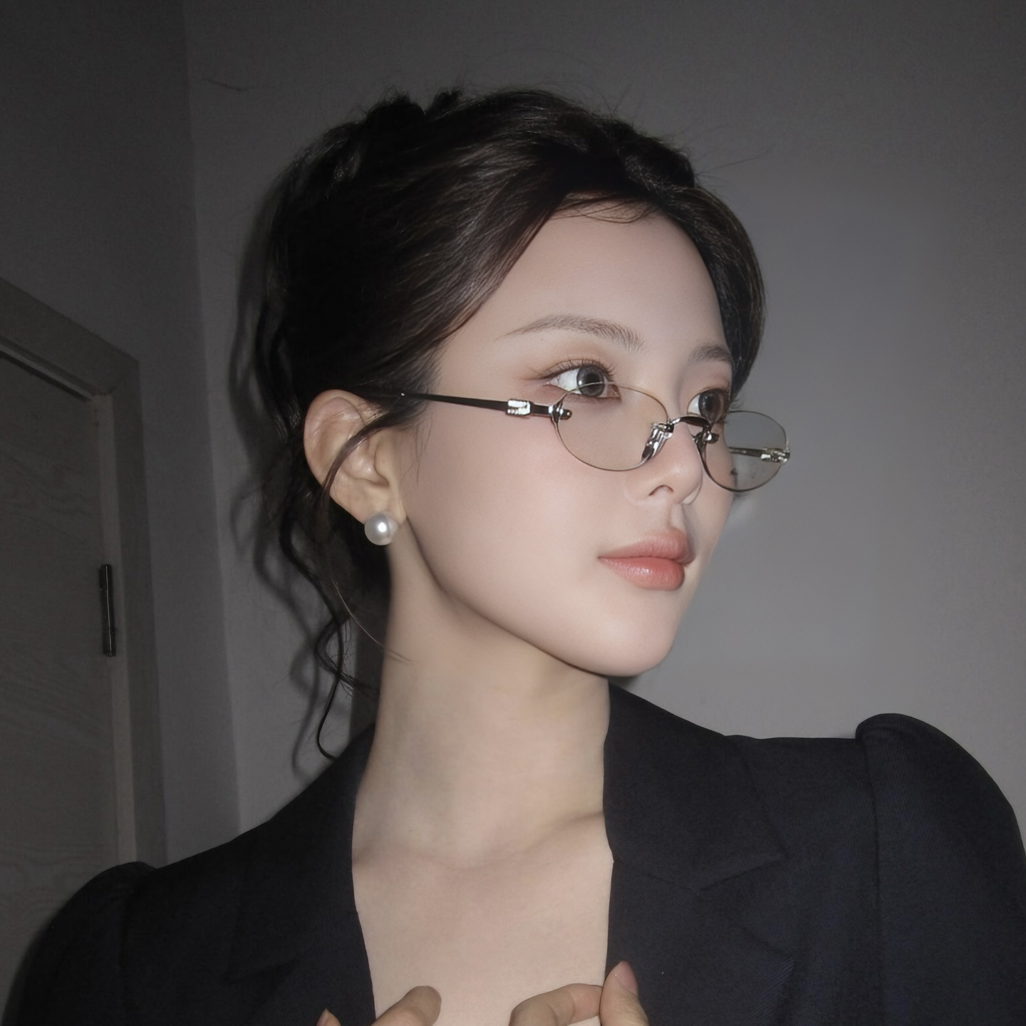 素颜纯欲御姐无框眼镜女高级感