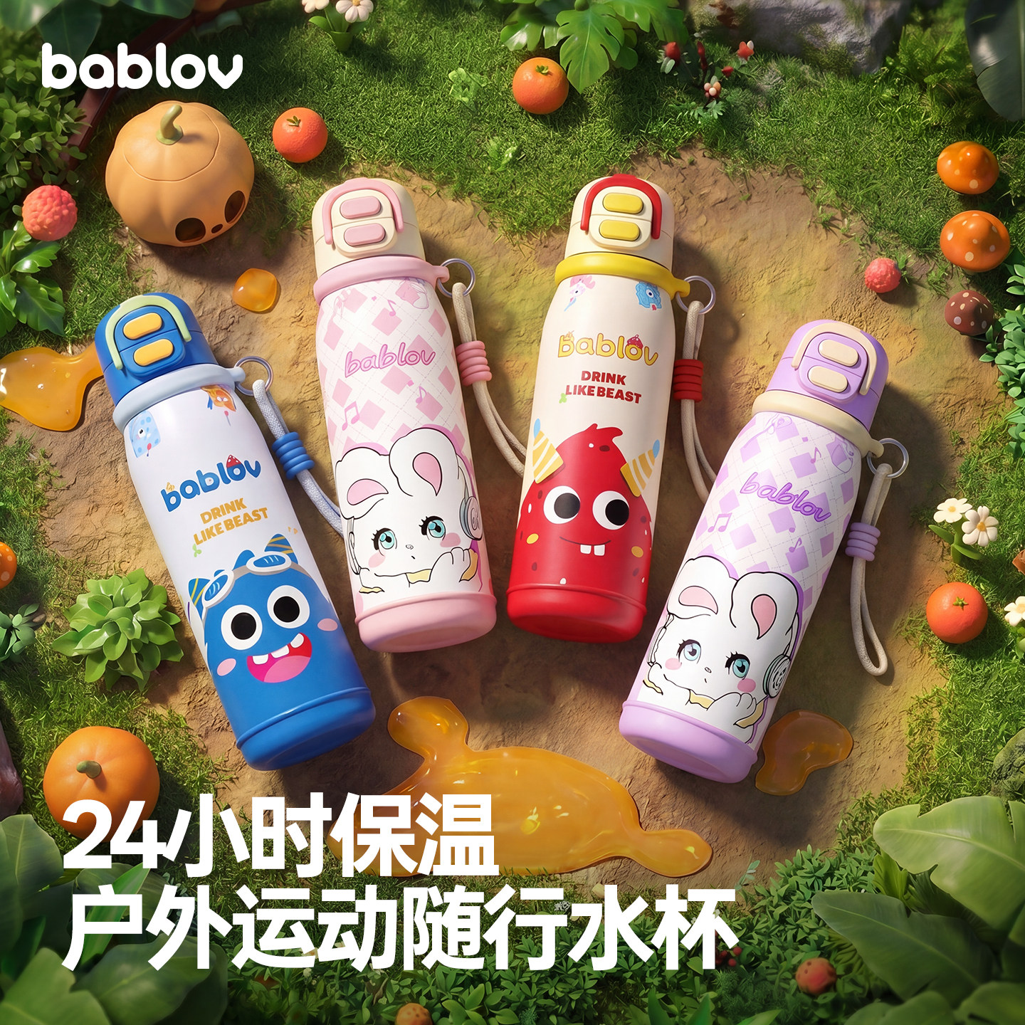 bablov儿童保温杯男孩学生上学专用杯子女孩吸管水杯儿童节礼物