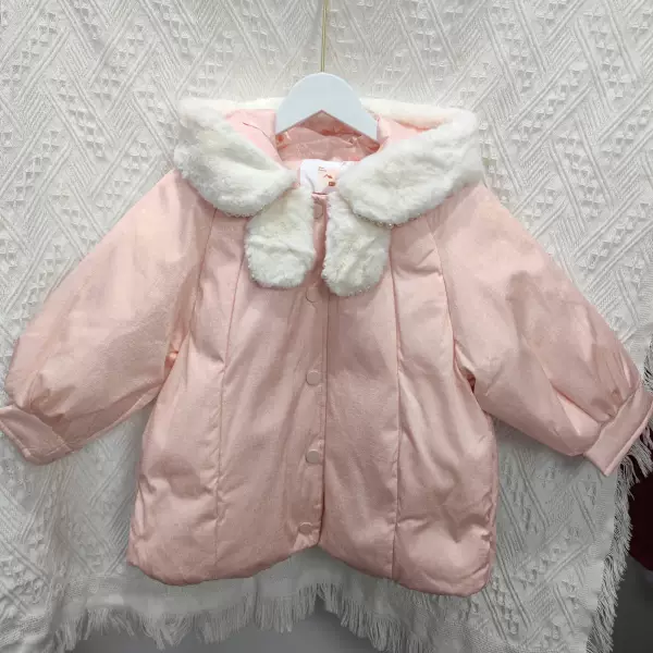 小田家品牌童装正品冬季女童兔耳朵毛毛领可爱甜美细闪中长羽绒服