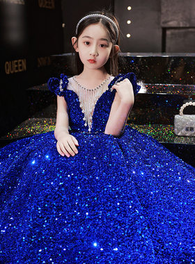 儿童主持人礼服公主裙蓬蓬裙重工女童洋气走秀钢琴演奏演出服亮片