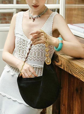 forms高级感轻奢新月包复古麂皮月牙链条包手提单肩腋下包女通勤