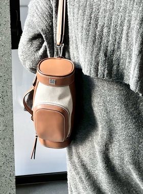 My apartment新品高尔夫球包牛皮拼接编织单肩斜挎包小众原创设计