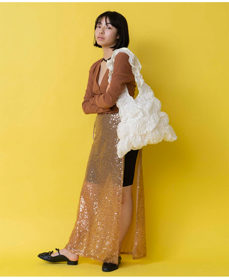 casselini奶油泡泡纱度假风网纱单肩包女