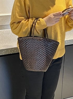 Dragon Diffusion8808小众法式休闲度假手工牛皮水桶编织包手提包