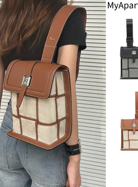 my apartment拼接牛皮编织包小众设计师休闲时尚潮流棕色单肩包女