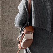 apartment新品 高尔夫球包牛皮拼接编织单肩斜挎包小众原创设计