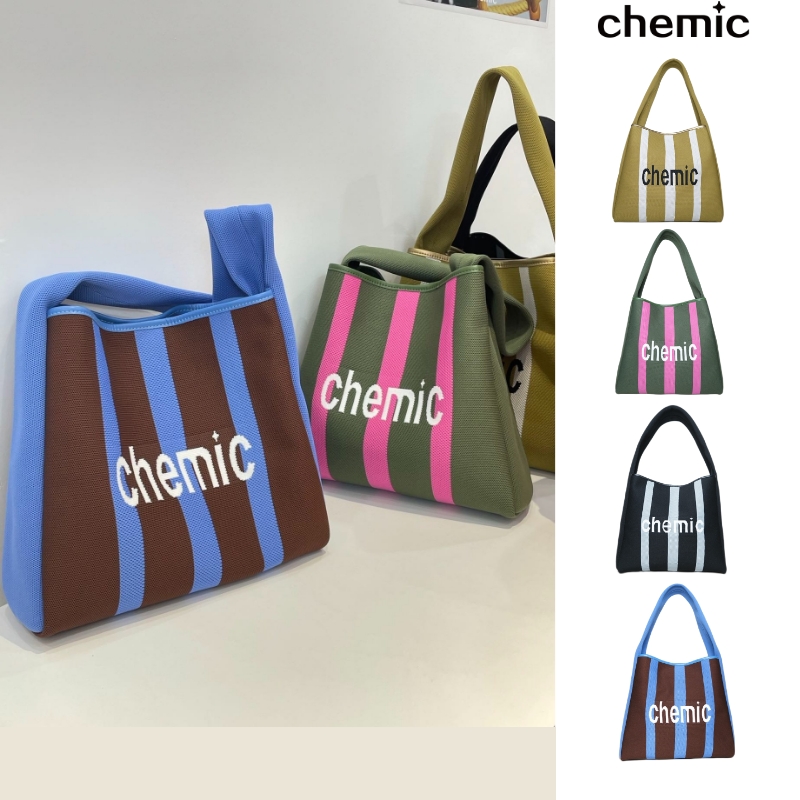 chemic条纹针织托特包