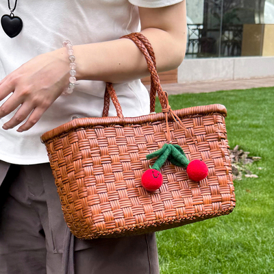 现货限量款Dragon diffusion8932无肩带法式牛皮手工编织包菜篮子