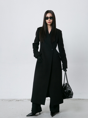 Marigolds 超厚实呢料 廓形垫肩毛呢外套高级感收腰长款大衣外套