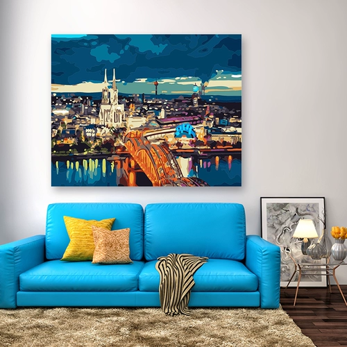 Pindu Modern Urban Building Night Diy Digital Oil Painting Restaurant Restaurant Restaurant Mailbom