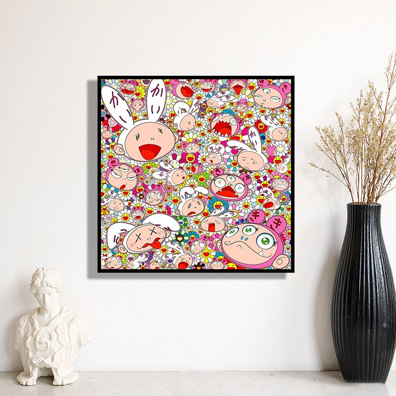 村上隆太阳花彩虹Kaika iKiki diy数字油画手绘填色家居装饰画