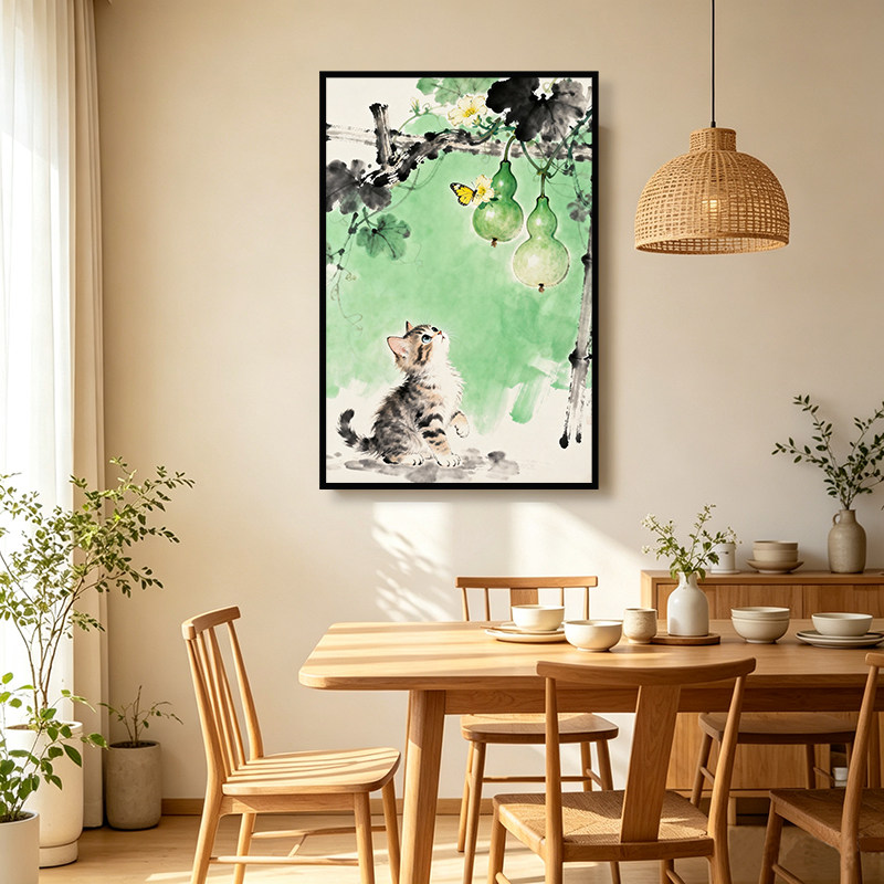 国风葫芦猫咪diy数字油画手工手绘填色房间客厅家居墙壁装饰画