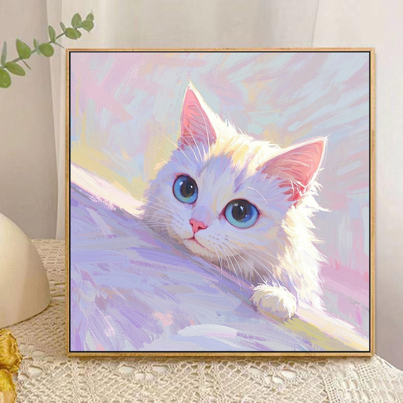 可爱动物毛茸茸小猫咪diy数字油画手工手绘填色家居装饰画挂画图片
