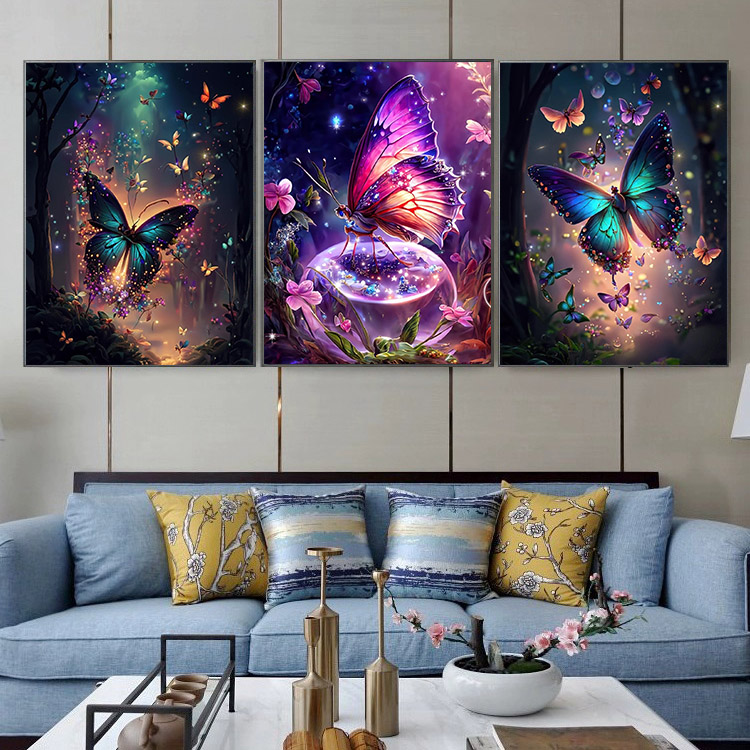 梦幻唯美蝴蝶花卉 diy数字油画减压填色客厅卧室家居装饰挂画图片