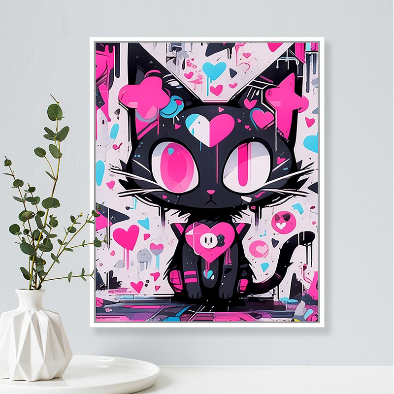 现代简约抽象彩绘猫咪diy数字油画手工手绘填色涂鸦客厅装饰挂画