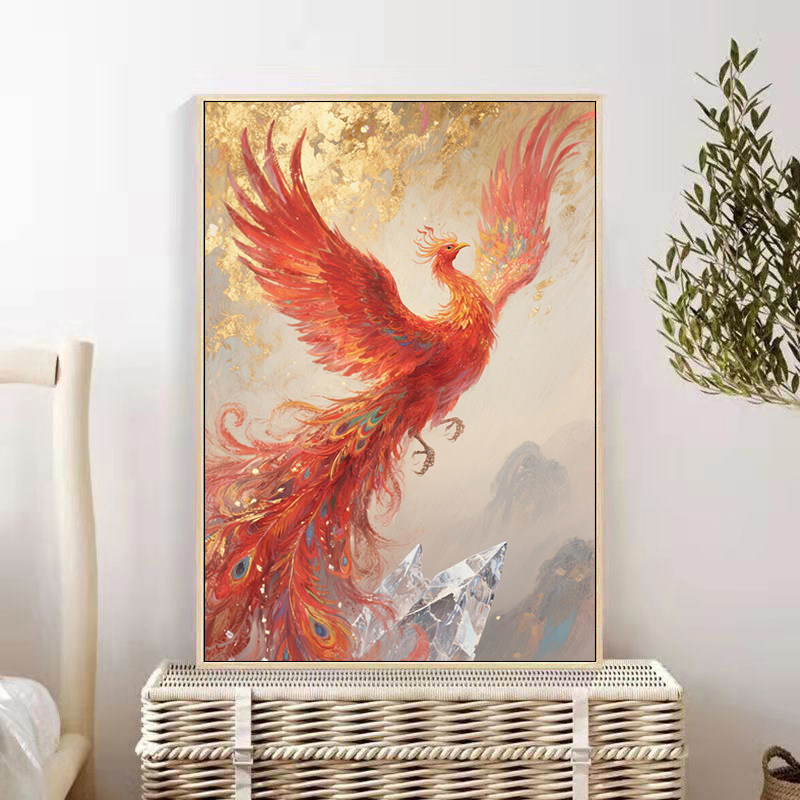 品都中国风浴火重生凤凰数字油画diy填充涂色手工手绘油彩装饰画