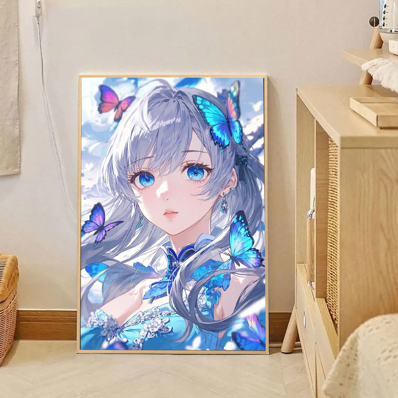 高颜值二次元古风蝴蝶少女diy数字油画填色手工手绘装饰画