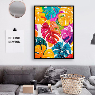 北欧玄关绿植家大业大龟背DIY数字油画手工艺术风客厅装饰画挂画