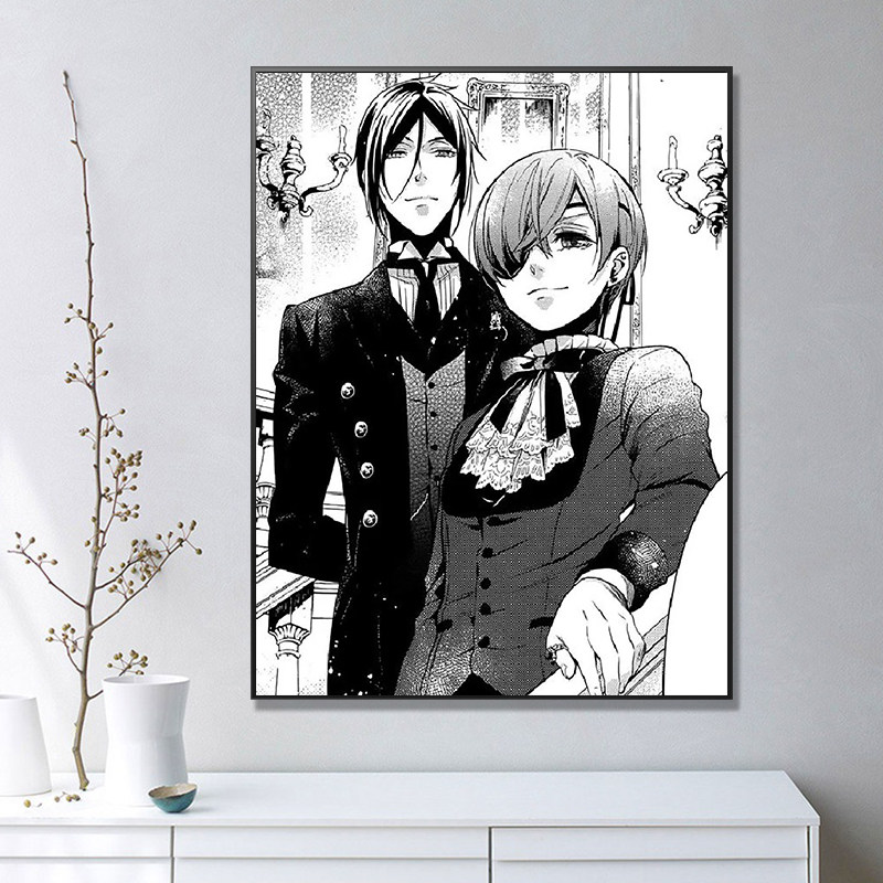 卡通动漫黑执事夏尔塞巴斯蒂安梅琳菲尼安diy数字油画手绘装饰画