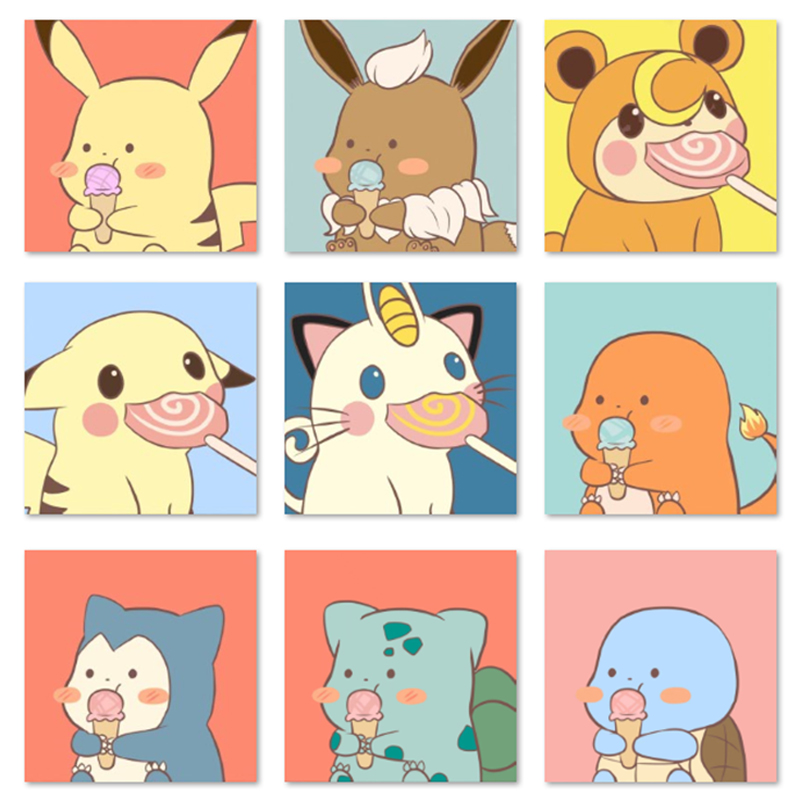 卡通动漫皮卡丘小智宠物小精灵宝可梦 diy数字油画手绘填色装饰画