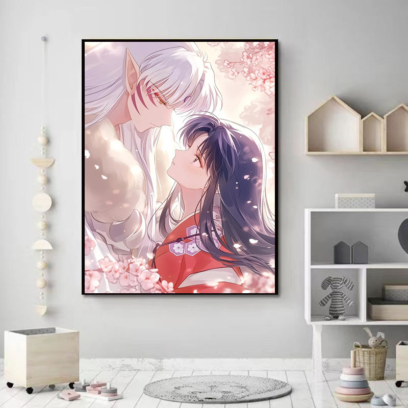 卡通动漫犬夜叉杀生丸和玲diy数字油画手绘填色客厅家居装饰画