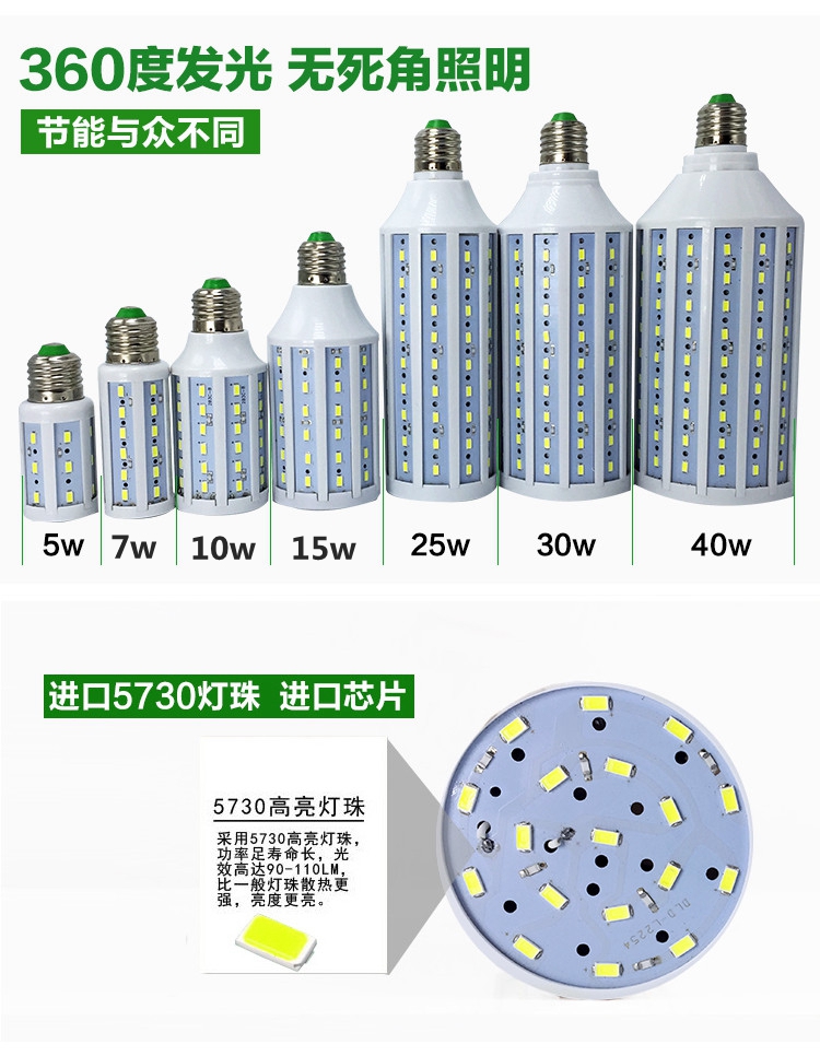 低压12v24v48v 5730LED玉米灯led节能灯电瓶灯太阳能夜市灯5w-40w